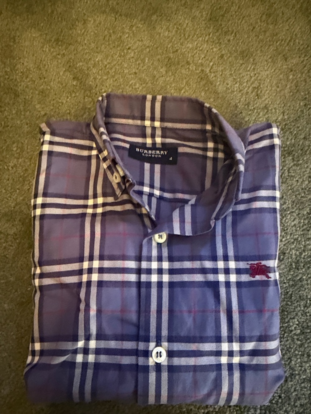 Burberry Purple Plaid Cotton Button-Down Shirt